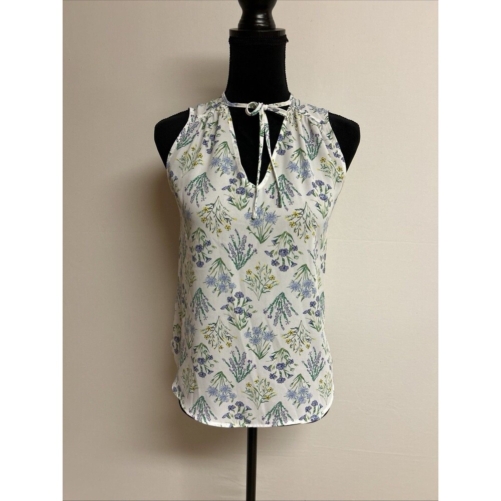 Loft Womens Sz XS Top V-Neck Tie At Neck Sleeveless MultiColor Floral Print